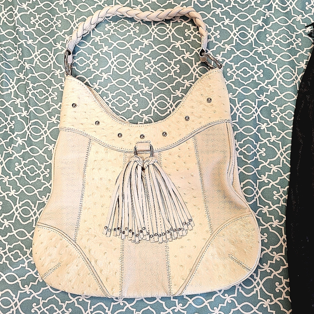 Isabella Adams Genuine Leather Shoulder Handbag Cream/Offwhite Color